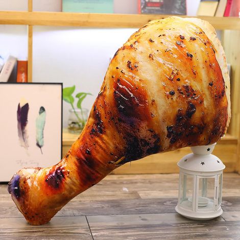 Coussin décoratif doux en forme de cuisse de poulet frit (20 cm), idéal pour la décoration intérieure ou comme cadeau d'anniversaire. (1/4)