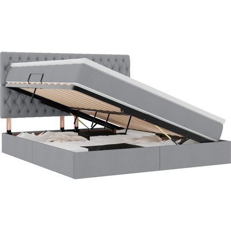Maison Exclusive - Lit de rangement LED avec matelas Gris clair 160 x 200 cm Tissu
