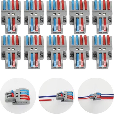 Bornier Electrique, 10 Pcs Connecteur Electrique avec levier de fonctionnement, Compact Borne de connexion electrique Automatique, Avec vis de montage (2 in 4 out) (1/4)