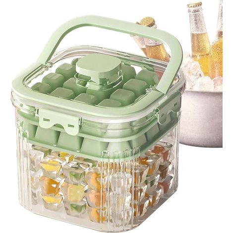 Eiswürfelmaschine mit zweiteiligem Aufbewahrungsbehälter, Griff und Schaufel – 48 Fächer, Mintgrün, Druckknopf-Entnahme für einfache Eiswürfelentnahme (1/5)
