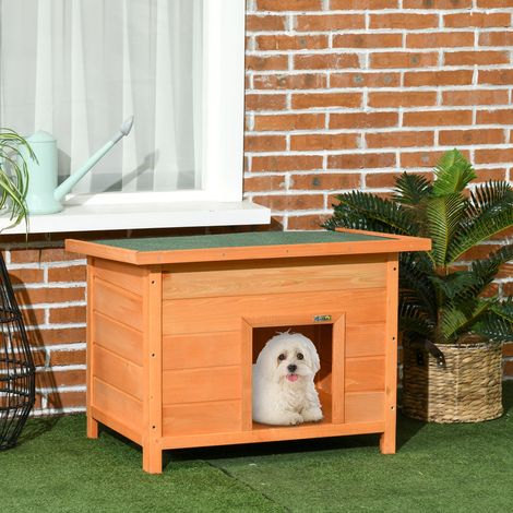 Niche pour chien/chat en bois sur pieds avec toit à charnières, en pin pré-huilé, 85 x 58 x 58 cm
