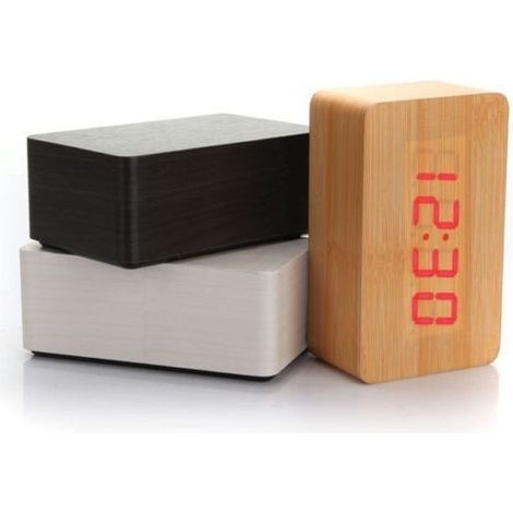Trade Shop - Reloj De Madera Moderno Efecto De Madera Madera Usb/aaa Luz Led Reloj De Alarma Digital - (1/5)