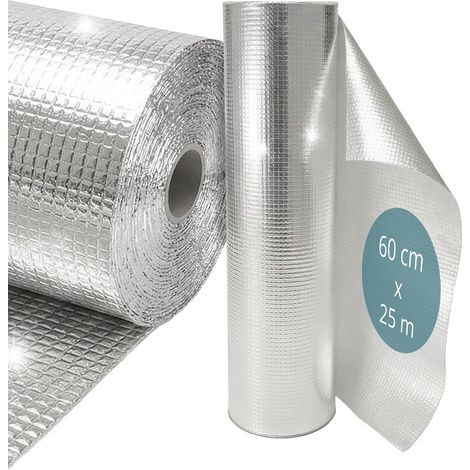 Relaxdays Lámina reflectante para radiadores, 0,6 x 25 m, acolchado 4 mm, techo, pared y ventana, aislante de aluminio