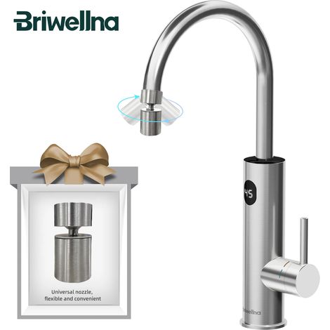 Robinet chauffant instantané Briwellna (argent brossé Pro-EU) 220 V, avec adaptateur universel et buse en acier inoxydable. (1/5)