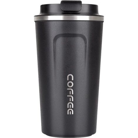 Mug isotherme en acier inoxydable 380 ml, portable, noir, idéal pour le café ou le thé –