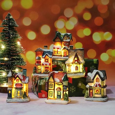 Maison lumineuse LED en résine - Décoration de Noël colorée pour intérieur (1/4)