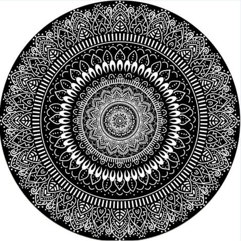 Tapis rond 100 cm noir mandala doux, tapis de salle de bain antidérapant et lavable, jeté de table moelleux pour entrée, salon, chambre, chambre d'enfant (1/5)