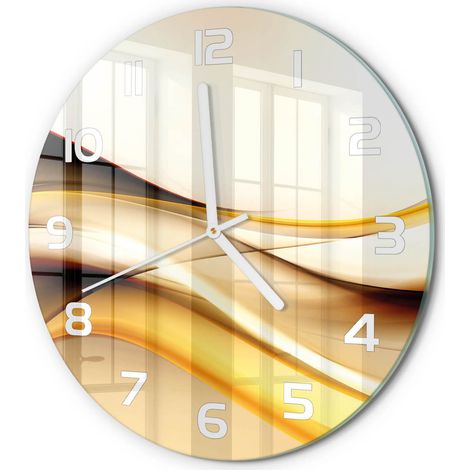Horloge Murale Ronde Objet Décoratif en Verre Silencieuse pour Salon Vagues abstraites fi 30 cm