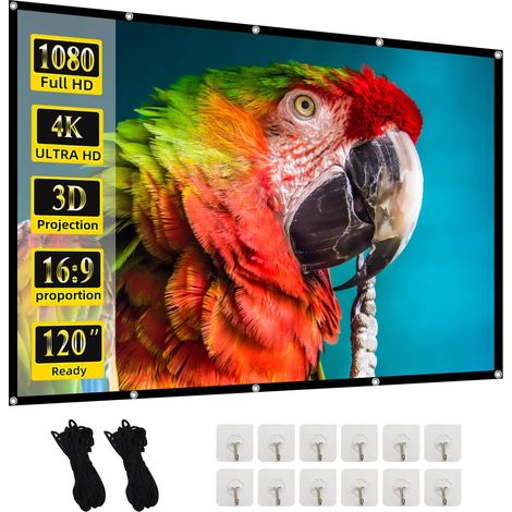 Écran de Projection, 120 Pouces 16:9 HD Pliable Écran de projecteur Portable pour cinéma Maison intérieur extérieur à Projection Double Face 265x149cm (1/5)