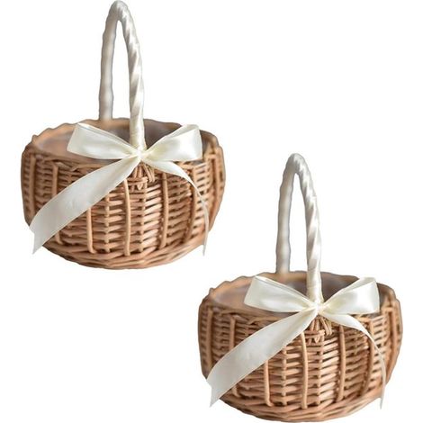 2 cestas de flores trenzadas a mano para bodas y niños,cesta de picnic con asas e inserto,Pascua y decoración de fiestas (1/4)