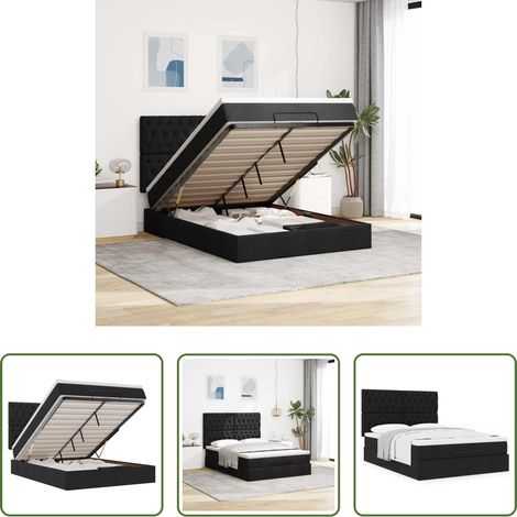vidaXL Stauraum - Ottoman-Bett mit Matratze Schwarz 140x200 cm Stoff (1/5)