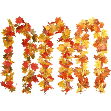 Beyamis Guirlande feuilles érable – 2m, soie, jaune/rouge/vert, automne/mariage (1/5)