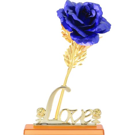 Künstliche Rose in 24-karätigem Blattgold, blaue Tischdekoration für ein romantisches Valentinstagsgeschenk