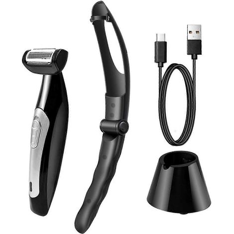 Épilateur électrique pour le dos, rasoir et tondeuse pour le corps entier pour hommes, poignée pliable et amovible, lavable et utilisable sur peau sèche ou humide, avec station de charge. (1/5)