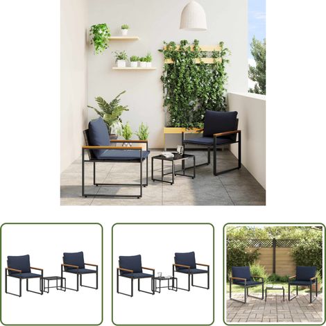 Chaises extérieures - Ensembles de meubles 3 pcs Gris et bleu marine Rotin (1/5)