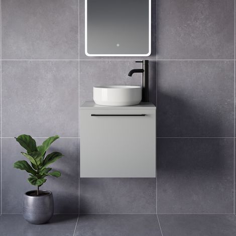 Napoli 390 Gloss Grey Pearl 500mm Wall Mounted Single Drawer Vanity Unit for Countertop Basins - 500mm - Matt Black 320mm Handle