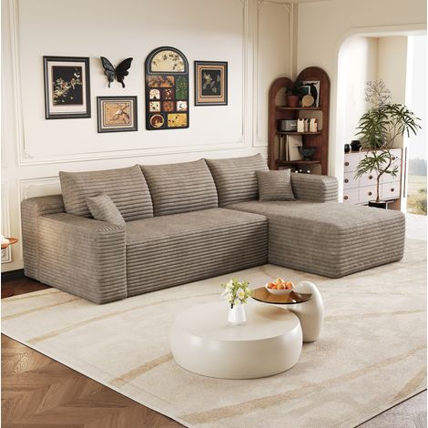 Divano angolare 241 cm color cammello in tessuto effetto corduroy, modulare senza montaggio (1/5)