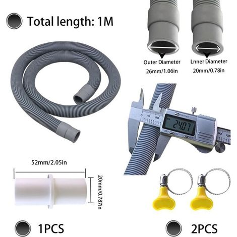 Rallonge de Tuyau de Vidange pour Lave-Linge, Tuyau de Lave-Vaisselle, Kit Universel de Tuyau de Vidange Avec 1 Raccord de Tuyau et 2 Colliers de Serrage (1 M) (1/3)
