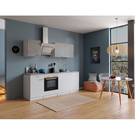 Cuisine Kitchenette Bloc cuisine intégrée Blanc Béton Malia 210 cm Respekta