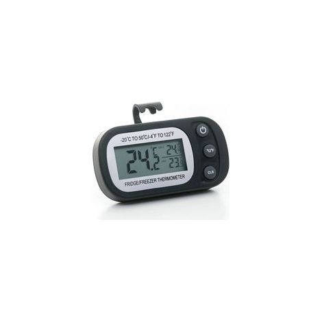 Termómetro digital negro para refrigerador con pantalla LCD, resistente al agua, con gancho magnético (20-50 ℃).