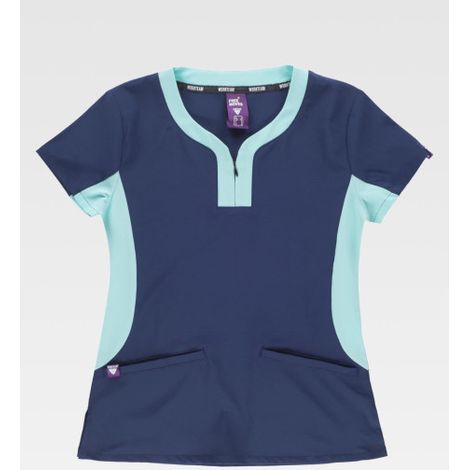 Casaca de mujer combinada, cuello redondo con cremallera B6954 Servicios Workteam S Azul marino / Turquesa claro (1/2)