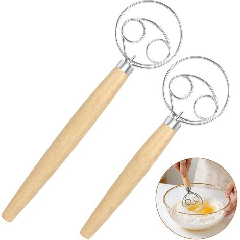 Fouet danois en acier inoxydable, batteur à pâte, fouet à œufs, batteur électrique, manche en bois, avec manche long et confortable, idéal pour la cuisine. (1/5)