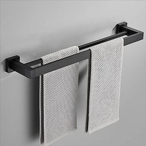Porte-serviettes mural autocollant en aluminium, noir, sans perçage, pour cuisine et salle de bain (1/5)