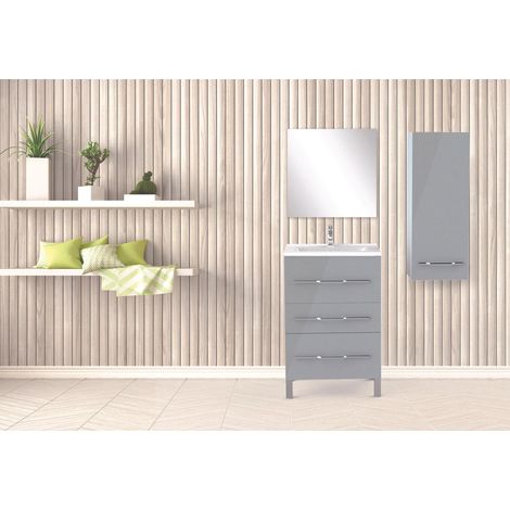 ONDEE - Mueble de baño de la colección ALAN- Entregado montado -  Ancho 60cm - Gris lacado brillante