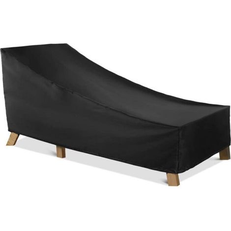 Housse de chaise longue d'extérieur, imperméable et durable, adaptée aux meubles de patio, 208×76×41/79cm, une pièce, noire. (1/4)