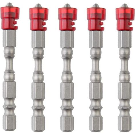 5 Pièces Embout de Tournevis croisé, 64.5mm/2.54in Embout de Tournevis Croix S2 Alliage D'acier Magnétique Hexagonale Ensemble D'outils Kit pour Travailler (Rouge).