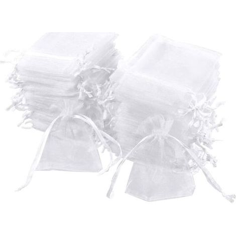 Lot de 100 sachets en organza blanc, 7 x 9 cm, pochette cadeau en organza, pochette à bijoux, sachets de mariage, sachets de lavande, faveur de mariage H220 (1/5)