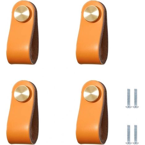 Poignées de tiroir en cuir, boutons de meuble orange clair, poignées de porte de meuble de 64 mm, convenant aux meubles de chambre d'enfant et aux cuisines - couleur claire.