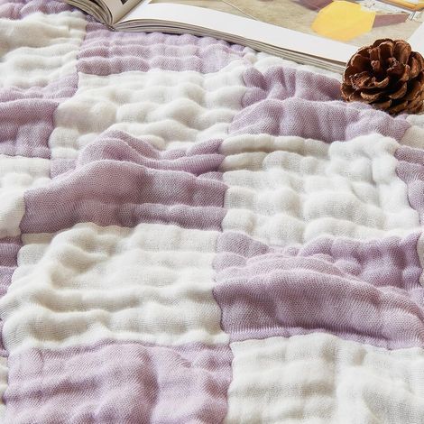 Musselin Decke kariert 150x200cm Baumwolle Bambus Lavendel (1/5)
