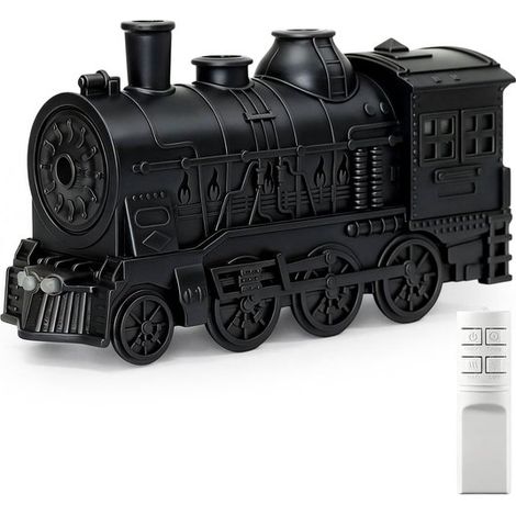 Difusor de aromas con forma de tren de 300 ml，2 colores de luz，2 ajustes de vapor，decoración para el hogar y regalo (negro)