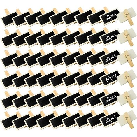 60 Pieces Mini Wooden Blackboard Clip 4 x 2.2 cm, Rectangle Mini Memo Boards with Clip for Price Tags, Photo Memo Boards, Food Labels, Party Labels (1/5)