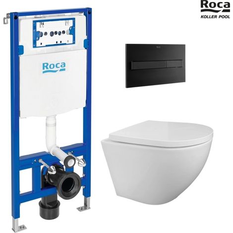 BASTIDOR ROCA DUPLO PACK CISTERNA EMPOTRADA Y PULSADOR PL7 DUAL NEGRO CON WC SUSPENDIDO KP ROUND SMART Blanco Tornado 3.0 (1/5)