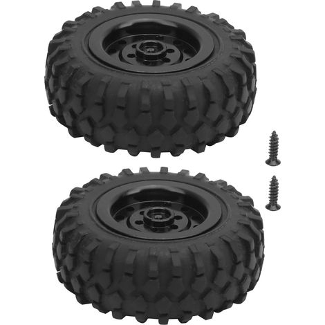 Pneus caoutchouc antidérapants 55mm pour camion RC WPL D12 1/10, jantes alliage aluminium vissées (Noir) (1/5)