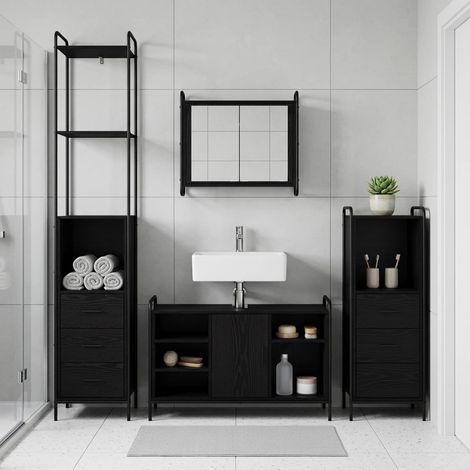 vidaXL Juego de Muebles de Baño 3 uds. Roble Negro 40 x 36 x 200,5 cm (1/5)