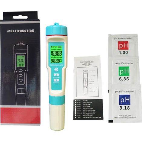 Misuratore di PH Misuratore di TDS 7 in 1 Tester di qualità dell'acqua PH/TDS/EC/ORP/SG/Salinità/H2/Temperatura Misuratore, Preciso e affidabile, Utilizzato per Piscine, Idroponica, Acqua potabile, Ac (1/5)