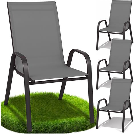 Sedia da giardino in metallo, poltrona da terrazza, da balcone, da terrazza, da balcone, grigia, 4 pezzi. (1/5)