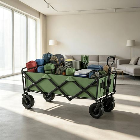 Carro de jardín plegable de 130 L con ruedas, frenos y asa ajustable HAVRYA (1/4)