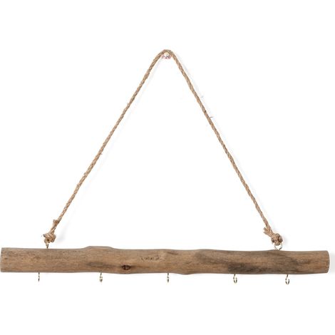 Porte-bijoux Murale en Bois Flotté - Branche Naturelle avec 5 Crochets - Décor Rustique pour Salle de Bain Chambre ou Entrée - 1 Pièce (1/5)