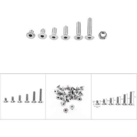 Vis à tête hexagonale creuse M4 A2 en acier inoxydable avec écrous hexagonaux, assortiment (tête plate) (1/5)