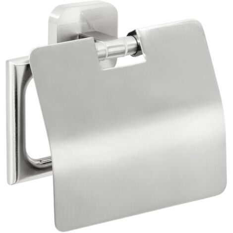 tesa ESTEETIC Toilettenpapierhalter mit Deckel, Chrom – zur Wandmontage ohne Bohren, Klebelösung inklusive – 47 mm x 141 mm x 131 mm (1/5)