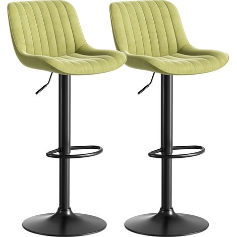 Set di 2 Sgabelli da Bar Girevoli e Regolabili in Altezza, Schienale Ergonomico, Velluto, Metallo e Legno, Verde (1/5)