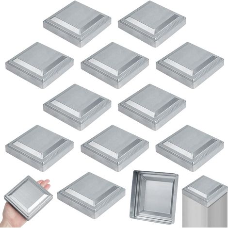 12 Pcs capuchon de Poteau Carré en Acier Pressé Argenté, 104x104x27mm Couvercle de Clôture Métallique Diamètre Intérieur de 103mm pour les Poteaux de Garde Corps Carrés en Métal Bois et Vinyle (1/5)