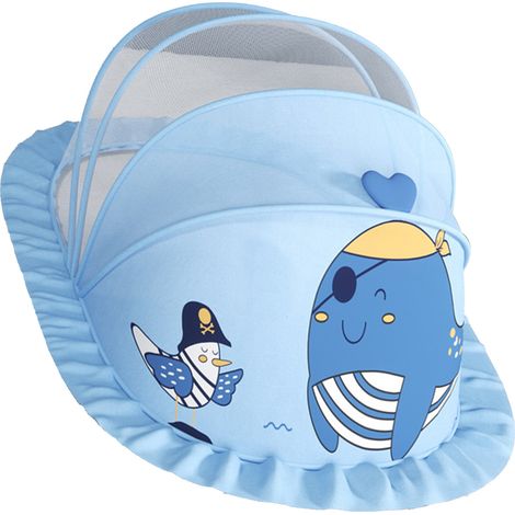 Filet anti-insectes bébé portable sans fond respirant, tente de lit pliable pour enfant, couchage bleu (1/5)