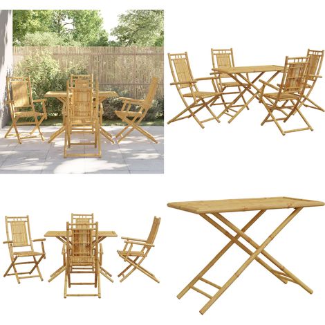 Ensemble à manger de jardin 5 pcs bambou - Meubles De Jardin - Salon De Jardin - Set De Repas Extérieur - Mobilier De Patio - Table Pliante - Home & Living (1/5)
