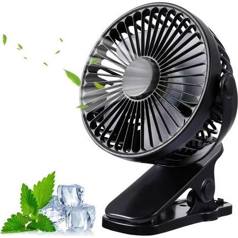 Ventilateur de Bureau, Ventilateur Pince Petit, Mini Ventilateur USB Silencieux 3 Vitesses Rotation 720° Ventilateurs Portable Rechargeable
