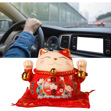 Hucha de cerámica "Gato de la Suerte", roja, 11,4 cm (4,5 pulgadas) de diámetro, para decoración de oficina – 1 unidad (1/5)